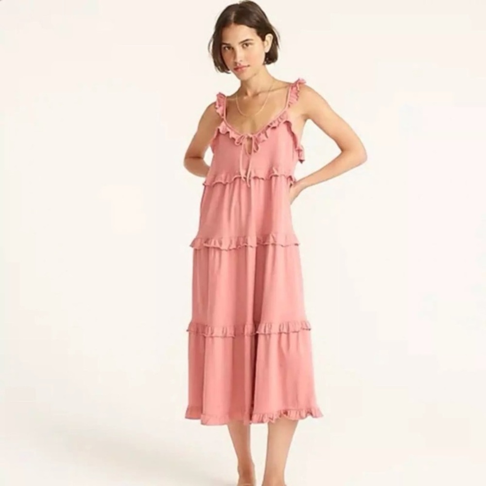 J.‎ Crew Tiered Pink Ruffled Maxi Dress Size Medium milkmaid babydoll coquette
